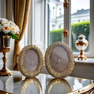 Vintage resin photo frame detail shot, elegant European retro relief design for home decor.