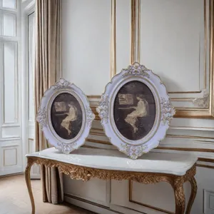 French vintage rococo carved oval photo frame resin gold painted decorative picture frame