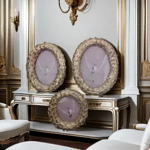 Vintage resin photo frame set, European antique style oval desktop picture decor.