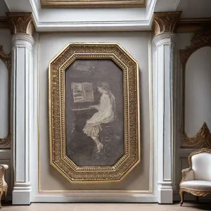 Arte da parete ottagonale classica con dettaglio dipinto vintage ragazza al piano