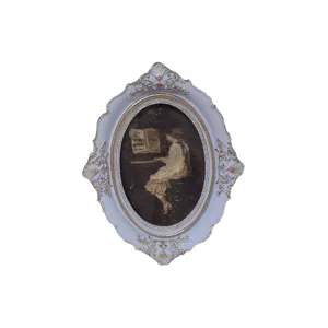 French vintage rococo carved oval picture frame with resin gold-painted decorative art.