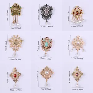 Juego de nueve broches barrocos vintage con medidas de tamaño precisas en cm y pulgadas