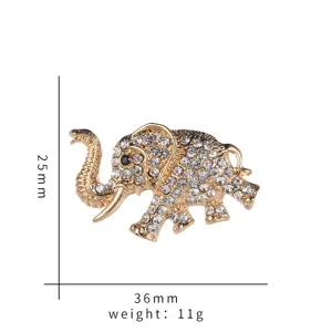 Detailed view of a golden elephant brooch with sparkling rhinestones, size 36x25mm, 11g weight