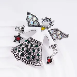 Vintage Elegante Witte Engel Broche Met Strass Emaille Ster Hart Hangers Legering Accessoire Voor Dames Mode Sieraden