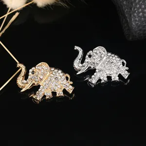 Thai Style Auspicious Elephant Brooch For Women Alloy Rhinestone Inlaid Badge Lapel Pin Jewelry Accessory Gift