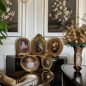 Cornice per Foto in Resina Vintage Europea Barocca Oro Goffrata Intagliata Decorazione da Tavolo Cornice Artistica Classica per la Casa