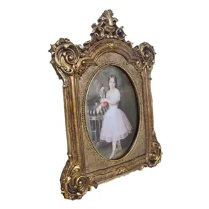 Ornate vintage golden resin photo frame with baroque carvings for home decor