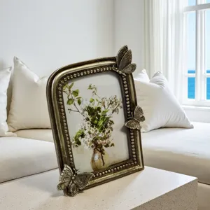 Cornice Portafoto In Resina Con Farfalla In Stile Vintage Invecchiato Lussuosa Cornice Intagliata Europea Ornamento Decorativo Da Tavolo