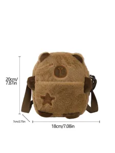 Dimensions détaillées du sac à bandoulière Capybara en peluche marron avec ornement