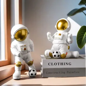 Modern Minimalist Creative Astronaut Spaceman Resin Figurine Desktop Ornament Soccer Basketball Sport Theme Sculpture Home Office Decoration