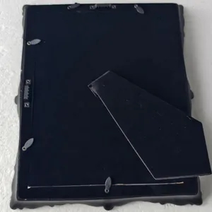 Detail view of resin retro picture frame back with easel stand and hangers