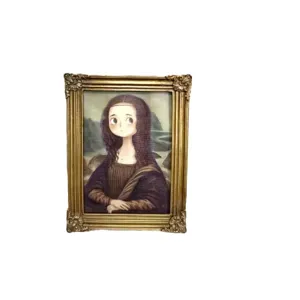 Vintage European gold carved resin frame with cartoon Mona Lisa art for home wall decor