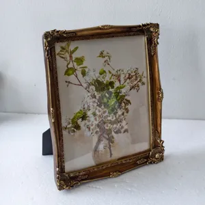 Elegant vintage ornate resin photo frame featuring European floral pattern relief decor