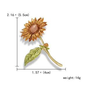 Detailed measurements showing height and weight for this vintage sunflower enamel flower brooch