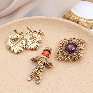 Vintage Zinklegierung Strass Künstliche Perle Brosche Pin Damen Sonnenblume Blatt Vogelscheuche Design Retro Stil Mantel Schal Zubehör Schmuck