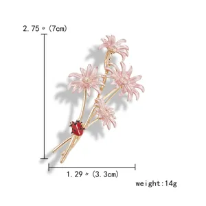 Detail view showing 7cm height and 14g weight for the pink daisy enamel floral brooch