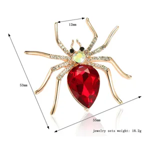 Detailed view of red gemstone insect spider brooch showing 55mm width and 18.2g weight info