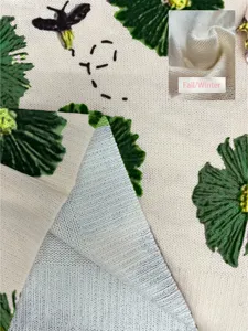 Close-up of bohemian floral print and soft knit texture on Fall Winter sweater