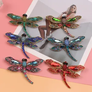Vintage Alloy Rhinestone Large Dragonfly Brooch For Women Fashion Insect Animal Lapel Pin Coat Apparel Accessories Jewelry Gifts