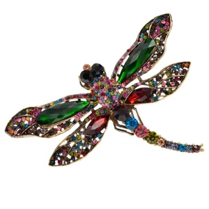 Vintage colorful rhinestone dragonfly brooch with crystal accents for women coats