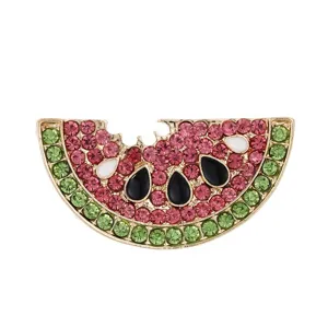 Fashion Watermelon Brooch Alloy Rhinestone Enamel Fruit Pin Cute Sweet Bitten Slice Crystal Suit Corsage Badge For Gift Women Jewelry