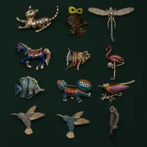 Vintage Animal Insect Brooch Zinc Alloy Enamel Rhinestone Dragonfly Hummingbird Owl Cat Fish Brooch Pin For Women Party Jewelry