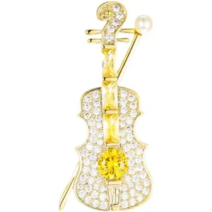 Elegant gold violin brooch featuring sparkling yellow and white crystals for suits