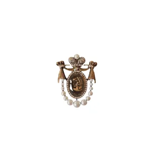 Exquisite Vintage Barock Brosche im Palaststil mit Kronen-Kamee und eleganten Perlenquasten