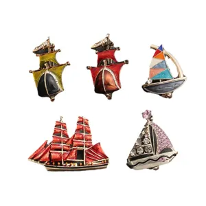 Set of creative vintage style enamel sailboat brooches for casual wear and unique gifts