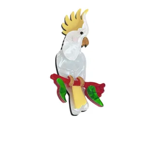 Handcrafted acrylic cockatoo parrot brooch pin for fashion accessories and suits