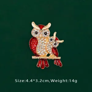Red baroque owl brooch with crystals and enamel, size 4.4 x 3.2 cm, weight 14g.