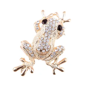 Sparkling crystal frog brooch pin with gold-toned finish for animal lovers