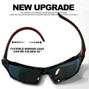 Flexible polarized sports sunglasses for men showing 90-degree foldable legs detail view