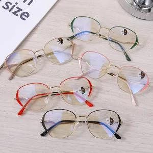 Retro Polygonal Anti Blue Light Photochromic Glasses Frame Alloy PC Frame Fashion Blocking Eyeglasses No Degree Flat Glasses