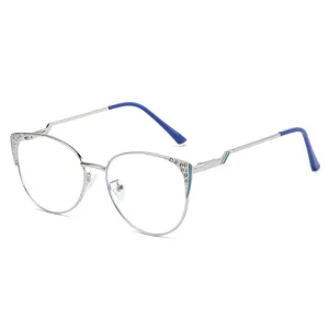 Gafas de ojo de gato de metal plateado con cristales y protección contra la luz azul