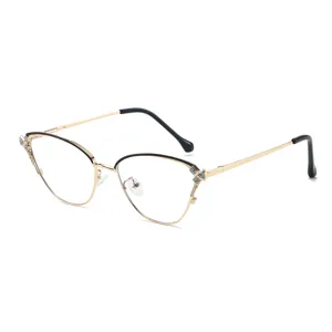 Montura de gafas de gato en metal con pedrería y protección de luz azul para mujer