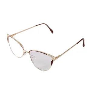 Montura de gafas de ojo de gato de metal con diamantes de imitación y luz azul