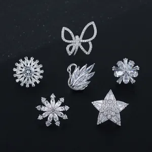 Broche Pequeño de Cisne Estrella y Flor con Circonia Microincrustada para Mujer Aleación de Zinc Diamante de Imitación Alfiler Anti-Exposición