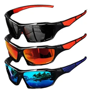 Set of stylish sports sunglasses with colorful mirrored lenses for outdoor cycling and driving