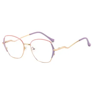 Stylish blue light blocking glasses featuring retro metal frame and unique wavy temples