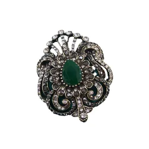 Exquisite Vintage Barock Kristallbrosche mit einem zentralen grünen Wassertropfen