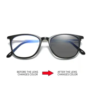 Comparación de lentes fotocromáticas antes y después del cambio de color al sol.