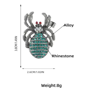 Detailed specifications of vintage rhinestone insect spider brooch in silver-tone alloy
