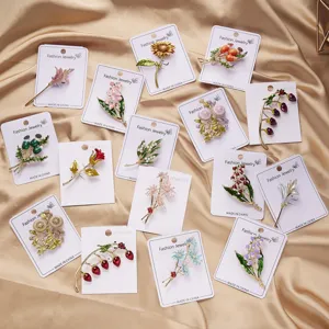Enamel Flower Brooch For Women Zinc Alloy Rhinestone Daisy Rose Lily Sunflower Brooch Pins Botanical Floral Jewelry Gift