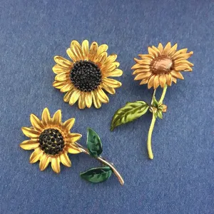 Vintage Geschilderde Zonnebloem Brosje Retro Zinklegering Strass Zonnebloem Reversspeld Voor Dames Heren Jas Pak Accessoire