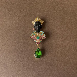 Vintage Baroque brooch with colorful rhinestones and green teardrop crystal