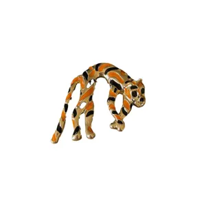Vintage gold plated enamel tiger brooch with orange and black stripes for suits