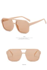 Front and side views of cream aviator sunglasses with tea lenses