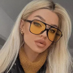 Retro Square Oversized Sunglasses For Women Men Hip Hop Double Bridge UV375 Protection PC Frame Fashion Driving Eyewear