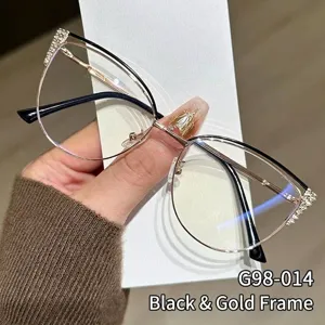 Occhiali da Donna Alla Moda Fotocromatici Anti Luce Blu Trendy Montatura Metallo Occhio di Gatto Strass Occhiali Ottici